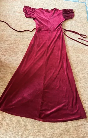 BHLDN Anthropologie Dover Burgundy Velvet Wrap Maxi Dress Size L Made in USA thumbnail 10