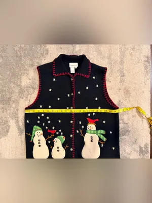 Coldwater Creek Navy Snowman Embroidered Vest with Red Trim thumbnail 4