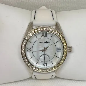Vernier watch silver tone rhinestones 40mm quartz Roman mop dial running thumbnail 1