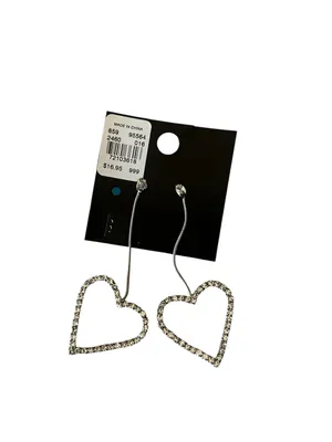 New York & Company White Pearl Studs with Crystal Heart Drop Earrings thumbnail 2
