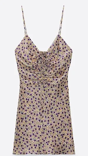 NWT Zara Yellow‎ Floral Draped Satin Effect Mini Dress thumbnail 1