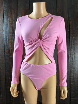 ASTR Long Sleeve Pink Twist Front Cutout Bodysuit thumbnail 1