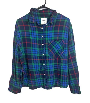 Aerie Womens Blue Green Red Tartan Plaid Flannel Button Down Shirt‎ Size M thumbnail 1