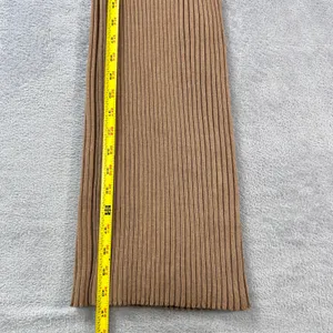 Bebe Ribbed Knit Bodycon Dress Womens XS Sesame Tan Gold‎ Button Shoulder Slit thumbnail 12