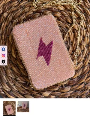 Beaded Pink Crossbody Clutch with Magenta Lightning Bolt thumbnail 2