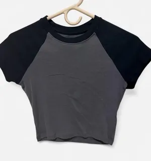 Hollister Co. navy blue baby tee with gray raglan sleeves, size XS #babytee #raglan thumbnail 1