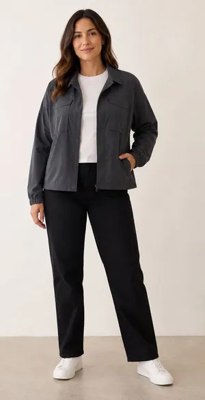 Fabletics Charcoal Gray Snap Front Utility Jacket Size Medium thumbnail 1