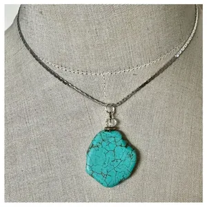 Danecraft Sterling Silver Chain with Turquoise-Look Pendant and Crystal Accent thumbnail 1