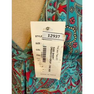 IndiaBoutique Sari Short Dress Coverup Paisley Turquoise Red OneSize boho resort thumbnail 5