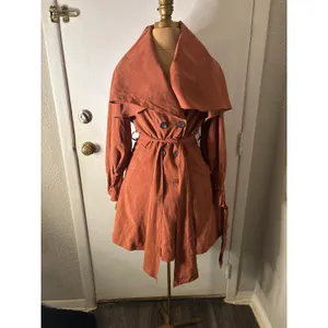Brown Double Breasted Capelet Trench Coat S NEW Classic Retro Glam Preppy Retro thumbnail 2