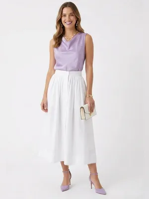 Zara White 100% Cotton Button-Front Midi Skirt with Eyelet Lace Trim - Size S thumbnail 10
