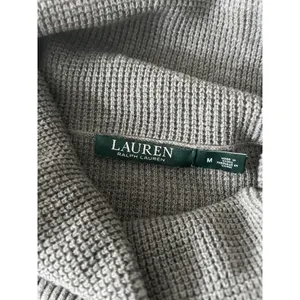 Lauren Ralph Lauren Gray Cotton Waffle-Knit Cowl Neck Logo Pullover Sweater Med thumbnail 4