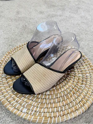 Ann Taylor Factory Women’s Slip-On Leather Raffia Wedge Sandals in Black Cream 8 thumbnail 4
