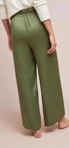 Anthropologie Saturday Sunday Olive Satin Wide Leg Pull On Pants thumbnail 2