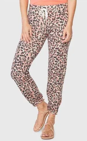 Monrow Small NWT Orange Leopard Print Joggers Soft Cozy Lounge thumbnail 1