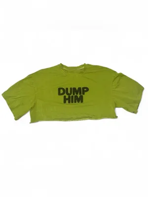 SHEIN Olive Green 'Dump Him' Cropped Graphic Tee thumbnail 3