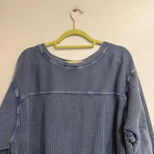 Free People FP One Blue Waffle Knit Thermal High Low Top Sz S thumbnail 8