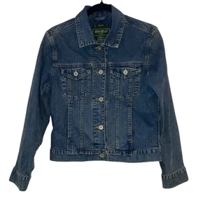Eddie‎ Bauer Denim Jacket XS Stretch Trucker Blue Classic Jean Jacket thumbnail 1