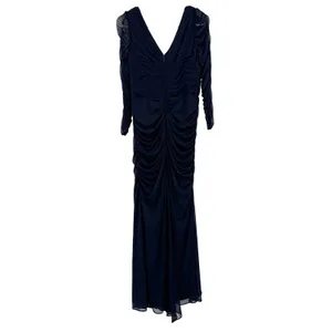 Adrianna Papell Size 10 Long Sleeve Maxi‎ Dress Dark Blue Mesh Sleeve Event Gown thumbnail 2