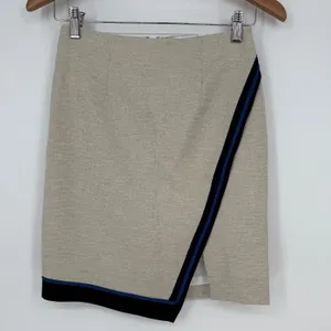 White‎ House Black Market Skirt 00P Fawn Ecru CIBK Novelty Asymmetrical Stripe thumbnail 2
