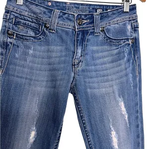 Miss Me Womens Bootcut Low Rise Distressed Jeans 29 Fleur De Lis Jean Y2K thumbnail 6