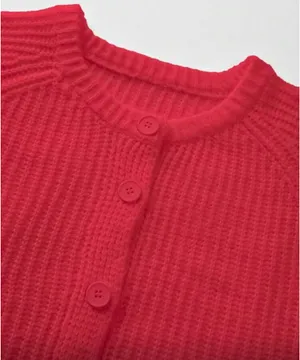 SheIn Autumn New Red Round Neck Single Row Button Casual Cardigan thumbnail 3