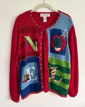 Tiara International Ugly Christmas Cardigan Sweater Noel Embellished Size Large thumbnail 1