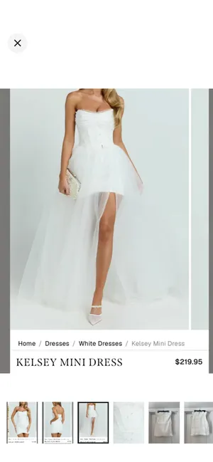 Showpo White Strapless Pearl-Embellished Mini Gown Dress Size 12 L thumbnail 4