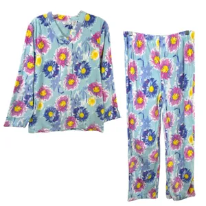 Mayfair Medium Pajama Set Floral Fleece Blue Pink Watercolor‎ Vivid NWT Gift 515 thumbnail 1