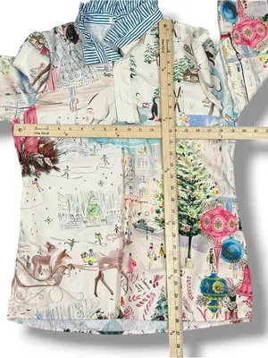 Cherry Betty Christmas Print Ruffle Collar Blouse Cream Pastel Small Cottagecore thumbnail 11