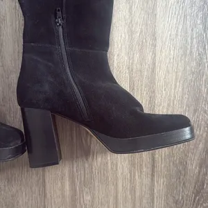 Free People Black Tall Boots Size 8 Leather Platform Square Toe Heeled thumbnail 8