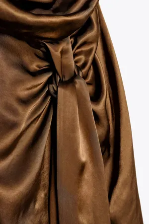 Zara Brown Satin maxi long Dress evening party holiday wedding cocktail gown thumbnail 8