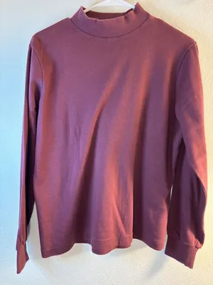 Lands End Womens Medium Burgundy Plum Mock Neck Long Sleeve 100% Cotton USA Made thumbnail 1