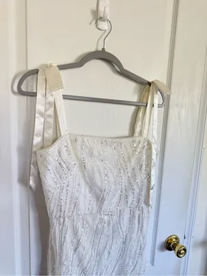 ML Monique Lhuillier Sequin Tie Shoulder Bridal Dress thumbnail 8