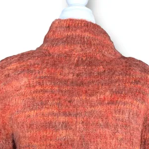 Vintage Knit Wool Blend Open Front Longline‎ Cardigan Sweater Orange Medium Cozy thumbnail 4