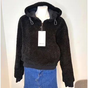 Lululemon Textured Fleece 1/2 Zip Hoodie Women 12 Black LW3FLRS NWT Plush Cozy thumbnail 2