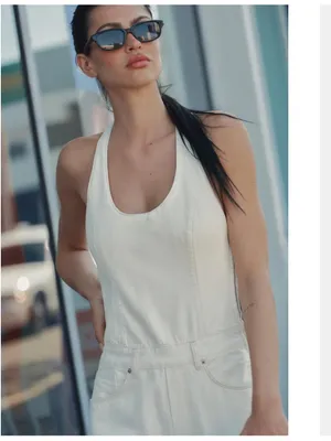 NWT ZARA Bloggers Fave TRF DENIM STRAPPY JUMPSUIT Ecru XXL thumbnail 4