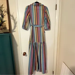 Lulus Marvel Light Blue Multi Striped Maxi Dress Womens Small Tie Waist thumbnail 5