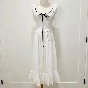 Kimchi Blue Olivia Smocked Midi Dress Small White Ribbon Milkmaid Cottagecore thumbnail 6
