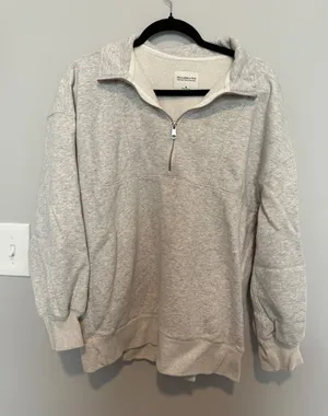 Abercrombie & Fitch Soft AF Max Essentials Quarter Zip Gray Sweatshirt Womens M thumbnail 1