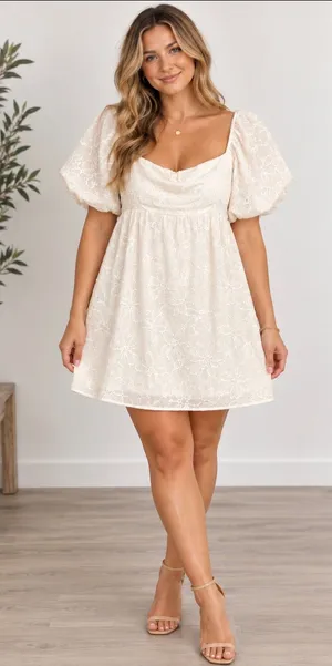 Altar'd State Cream Puff Sleeve Lace Mini Dress thumbnail 1