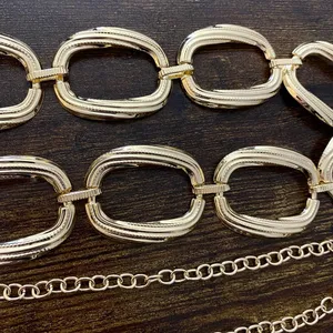 Gold Y2K Chunky Textured Oval Link Waist Chain Belt, Fits 20-40 Inches, X7GA1407 thumbnail 7