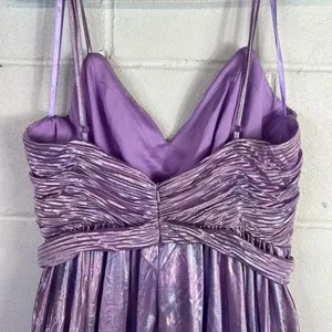 Mac Duggal RTR Ieena Purple Pleated Gown Metallic Strappy Satin iridescent thumbnail 7