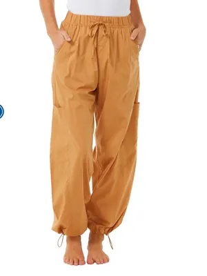 Rip Curl South Bay Cargo Pants Cotton Poplin Drawstring Utility Tan L thumbnail 3