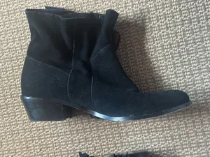 Cynthia Vincent black suede ankle boots fringe size 10 booties thumbnail 3