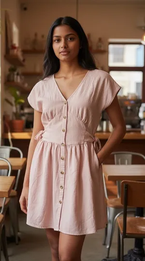 ZARA Pink Button‎ Front Midi Dress Women Soft Girly Cottagecore Feminine Sz XS thumbnail 1