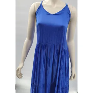 FRNCH Jailys Dress Womens M Blue Silk Viscose Criss Cross Open Back Tiered thumbnail 14