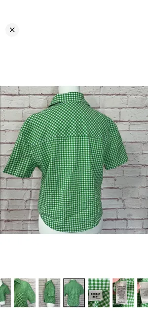 Sunday Best Aritzia Green Gingham Seersucker Button Up Top Size Small. Like New. Vibrant green/white. No stretch. Short sleeve. 20” bust 21” long thumbnail 6