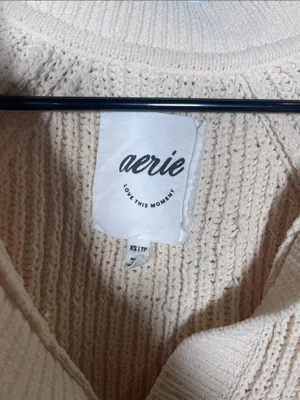 Aerie Womens Sugar Rush Chenille V Neck Sweater Cream Xs thumbnail 3