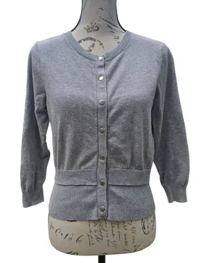 Anthropologie‎ Moth Womens Cardigan Sweater Gray 3/4 Sleeve Button Front Knit S thumbnail 1